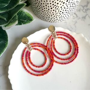 2/$30🌵Triple Hoop Pink Orange Beaded Earrings Tropical Statement Jewelry NEW